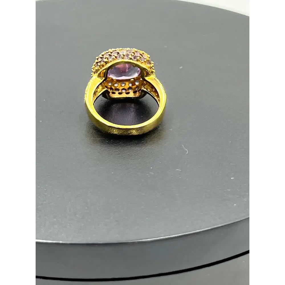 UTC Gold Plated Vermeil Sterling‎ Silver Cushion Cut Amethyst Cocktail Ring Sz 8